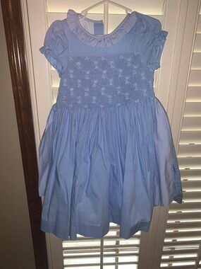 Smocked Light Blue Formal Kids Dress - Brand Antoinette Paris Girls size 6A
